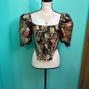 Floral Puff Sleeve Corset Top